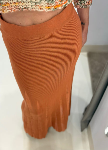 MAGIC SUNSETS KNIT MIDI SKIRT | SUNSET ORANGE