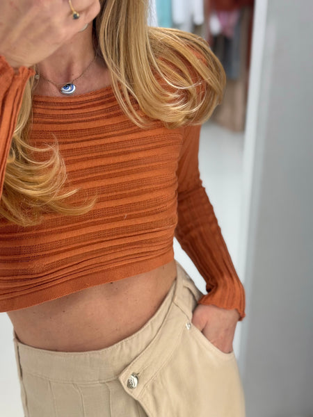 ARCHETYPES KNIT LONGSLEEVE CROP TOP | SUNSET ORANGE
