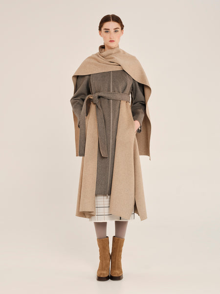 SCULPTURES | LONG COAT WITH ATTACHED SCARF