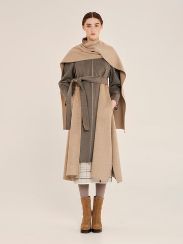 SCULPTURES | LONG COAT WITH ATTACHED SCARF