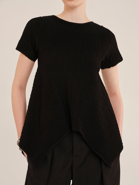 KNIT NERVURE BLOUSE WITH FLARED PANELS | BLACK