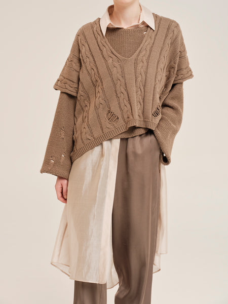 SENSITIVE HUG V-NECK VEST | WARM GREY