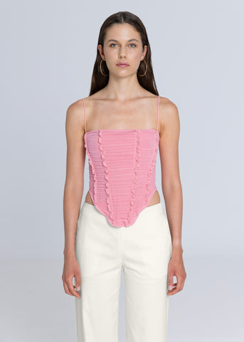 GATHERED CORSET STRAPPY TOP | PINK