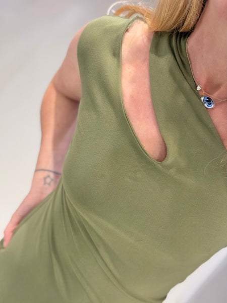ECO VITAL SHOULDER MIDI DRESS| ORGANIC OLIVE