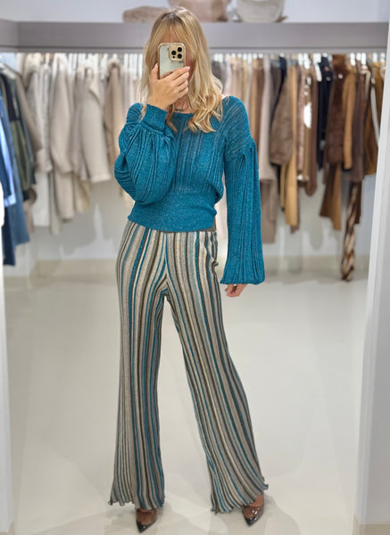 DELIGHT STRIPES TROUSERS | TEAL