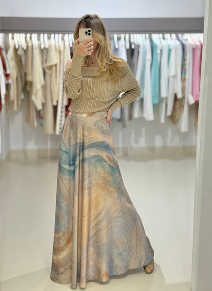 SPARKLING NIGHTS LONGSLEEVE KNIT TOP | GOLD BEIGE