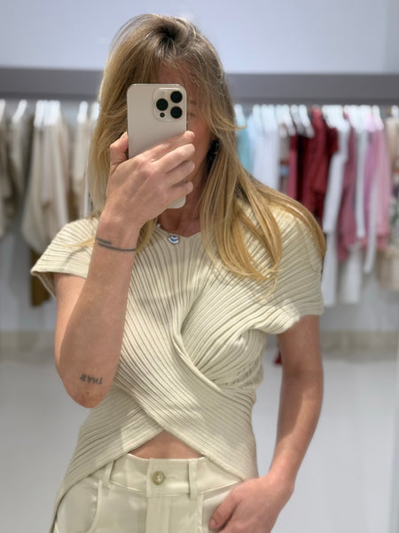 SEASHELLS KNIT CROSSED TOP | ECRU