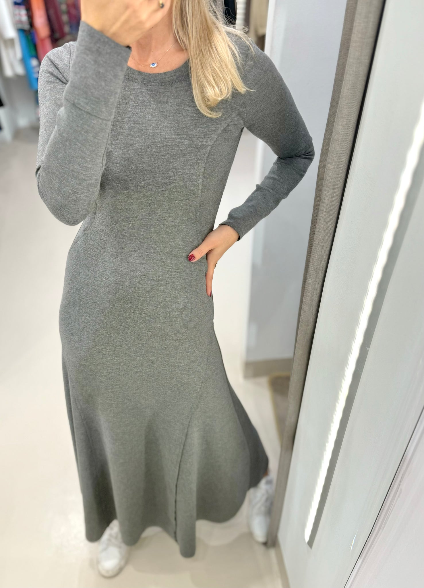 POLISHED MIDI DRESS | GREY MELANGE