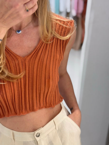 ARCHETYPES KNIT SLEEVELESS CROP TOP | SUNSET ORANGE
