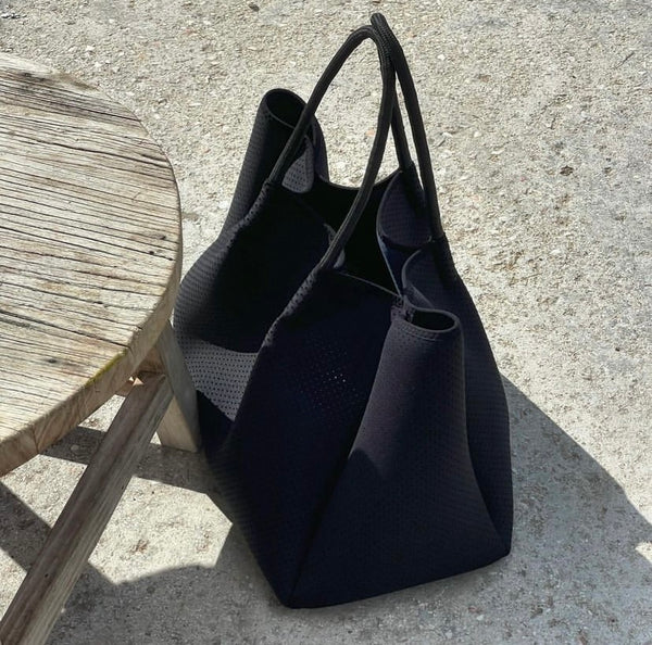 RIVA TOTE | BLACK WITH GREY BLUE