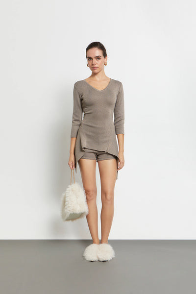 KNIT LUREX LONGSLEEVE BLOUSE | GOLD TAUPE