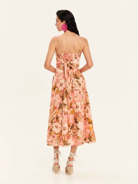 LINEN BOUQUET MIDI DRESS
