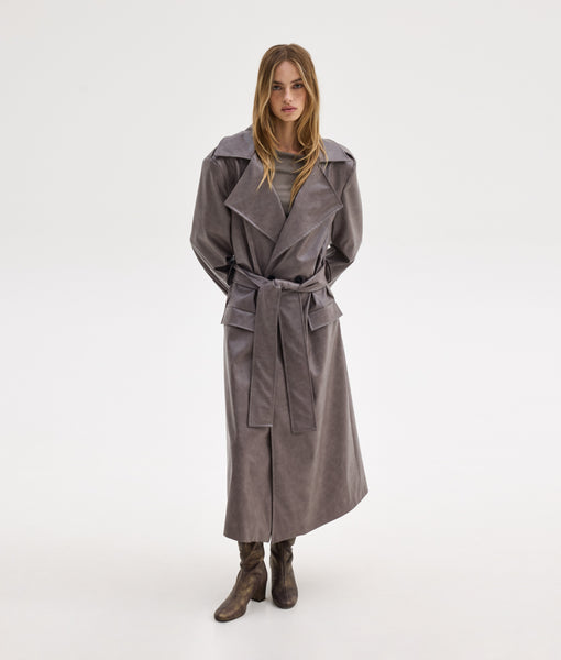 STACY LEATHER COAT | GREY