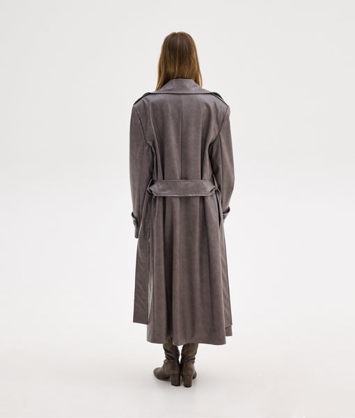 STACY LEATHER COAT | GREY