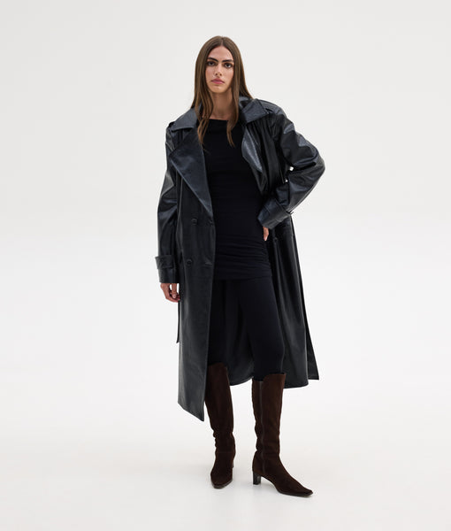 STACY LEATHER COAT | BLACK