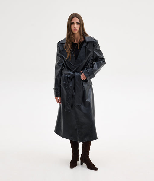 STACY LEATHER COAT | BLACK