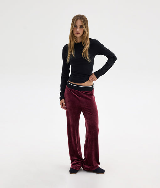 POLY VELVET PANTS | AUBERGINE