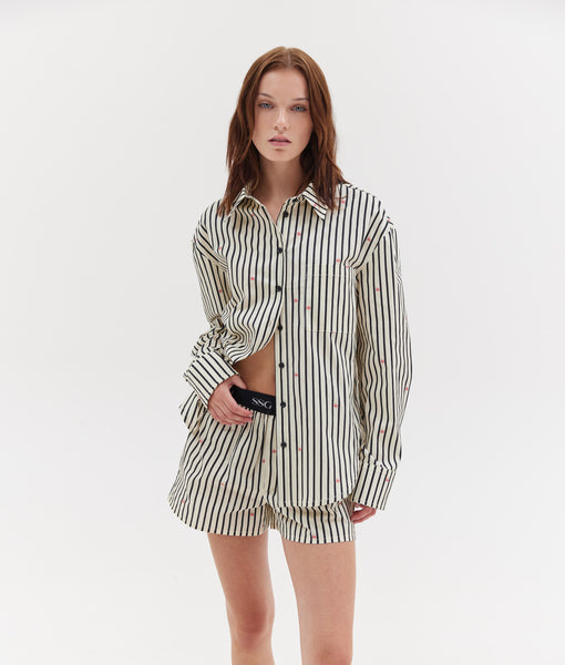 AGNES SHIRT | BLACK AND BUTTER STRIPES